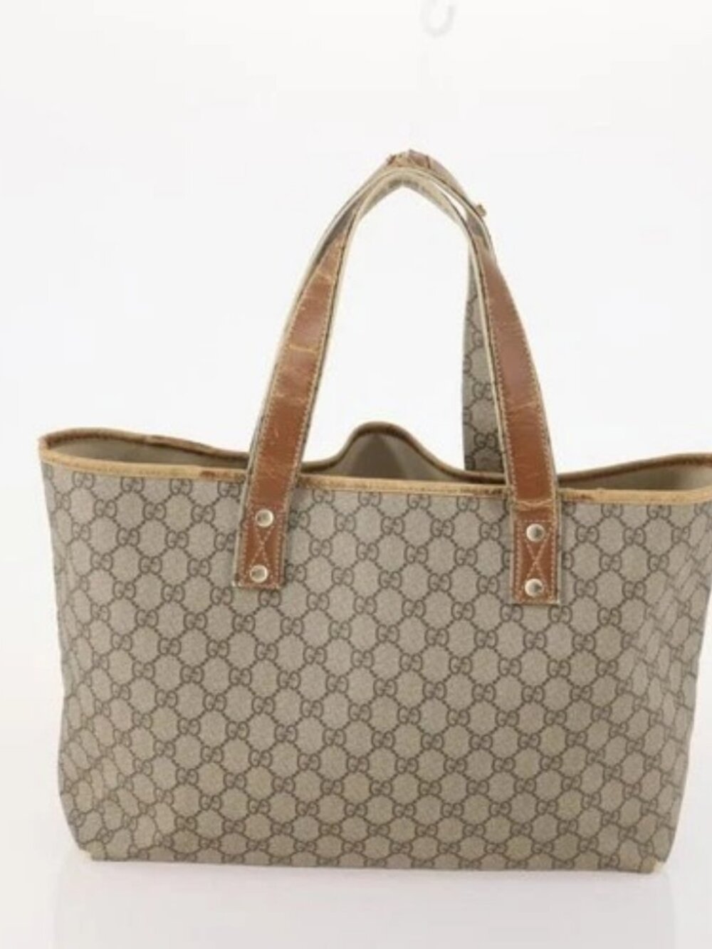 GUCCI GG Supreme Web Sherry Line Tote Bag PVC 4 Set Beige Brown Auth 178835 - Picture 9 of 15